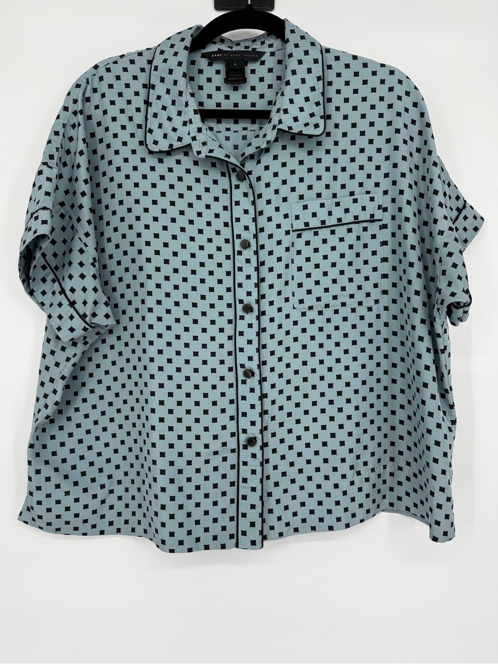 Marc By Marc Jacobs Silk Pajama Shirt Large Geometric Luxury Sleepwear Lounge